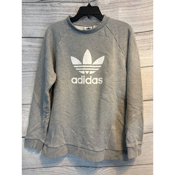 Adidas Mens Gray Trefoil Logo Crewneck Sweatshirt Size M - Picture 1 of 3